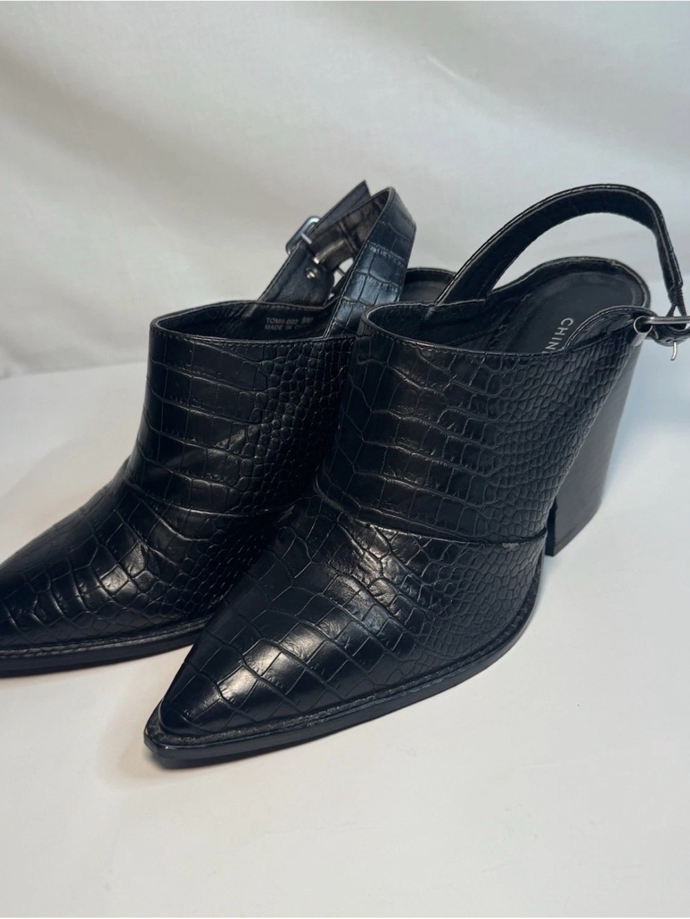 Chinese Laundry Black Croc-Embossed Pointed Toe Slingback Heels